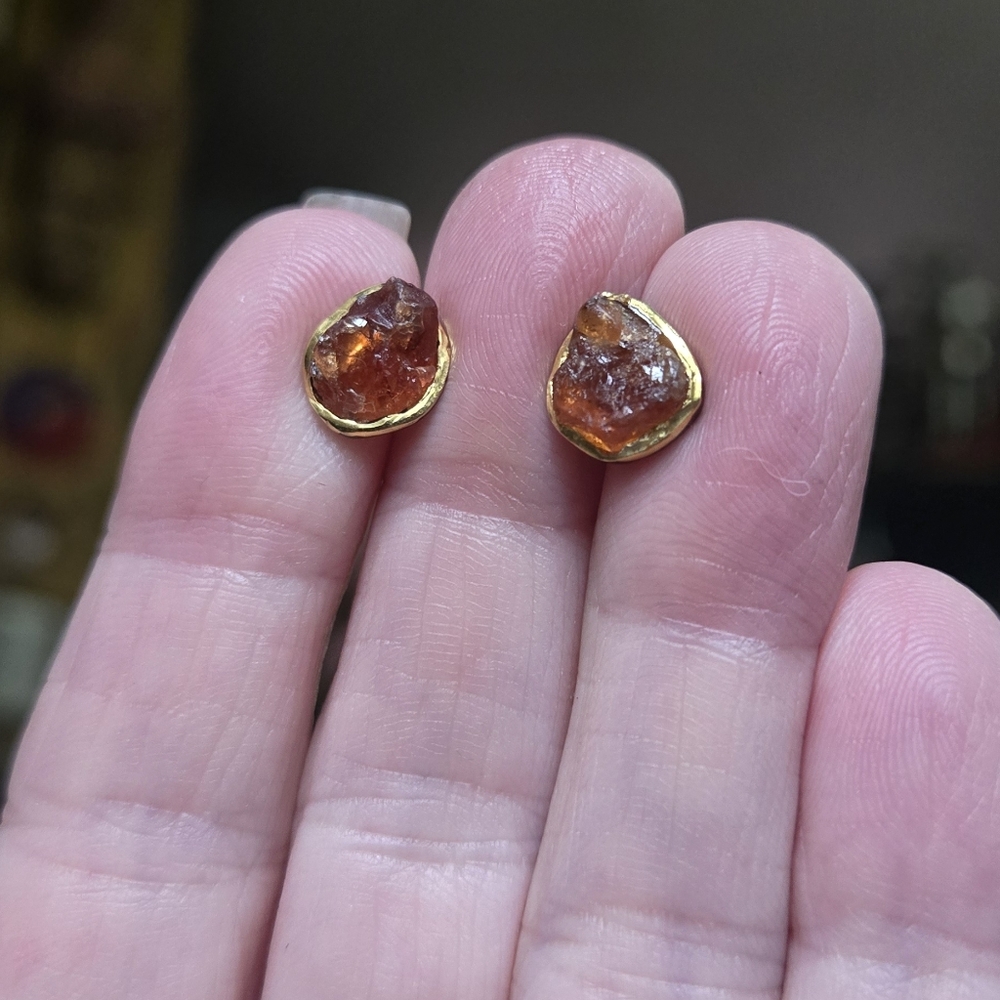 Tangarine Tourmaline Natural Sterling Rhodium & Gold Stud Earrings 2k Each - Picture 7 of 10